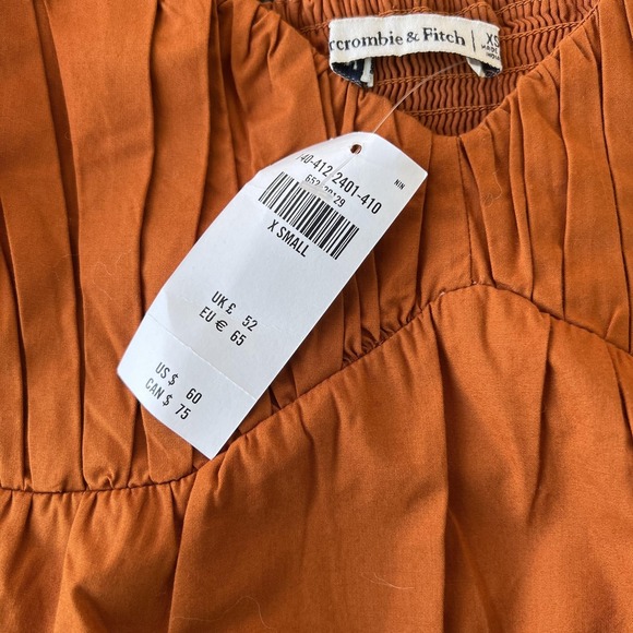 Abercrombie & Fitch Shirt Womens XS Rust Sweetheart Smocked Peplum Puff Sleeve - Picture 6 of 10